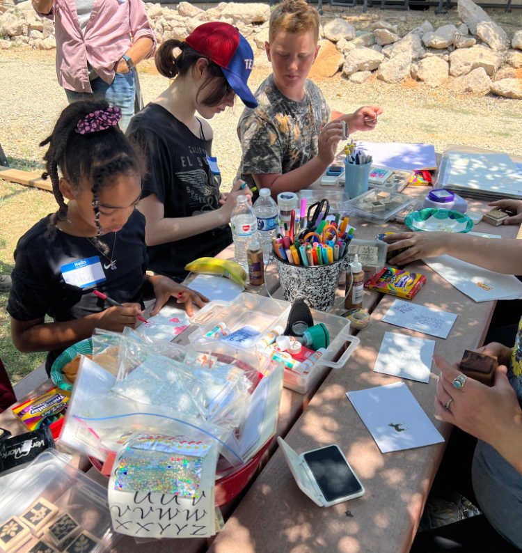 Kids doing arts and crafts at Warrior's Soul horse riding and equine-assisted learning program in Lincoln, California